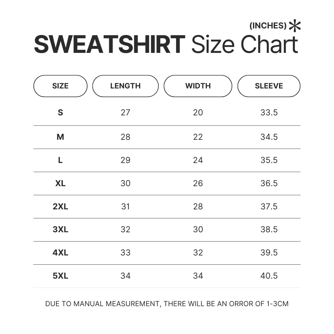 Sweatshirt Size Chart - Monster Hunter Shop